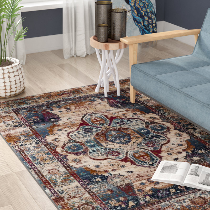World Menagerie Wayne Slate Blue/Rust Area Rug & Reviews Wayfair